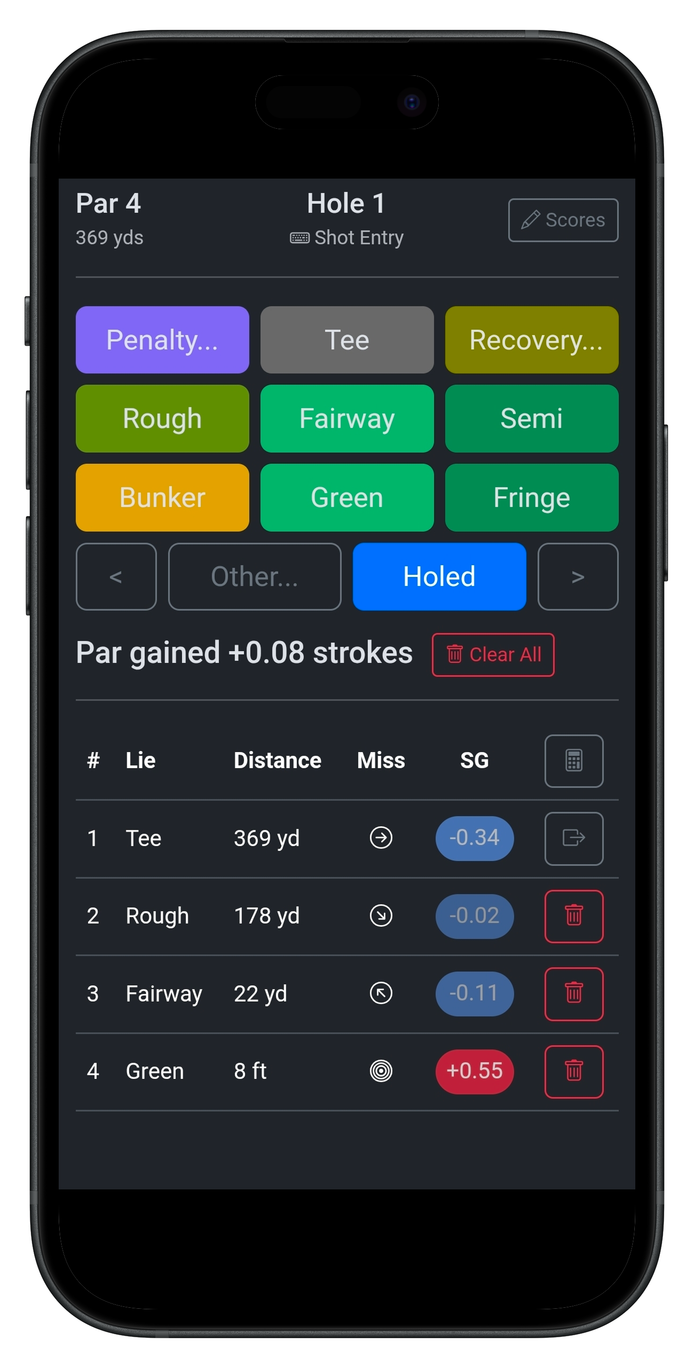 Golf SGT Input screen